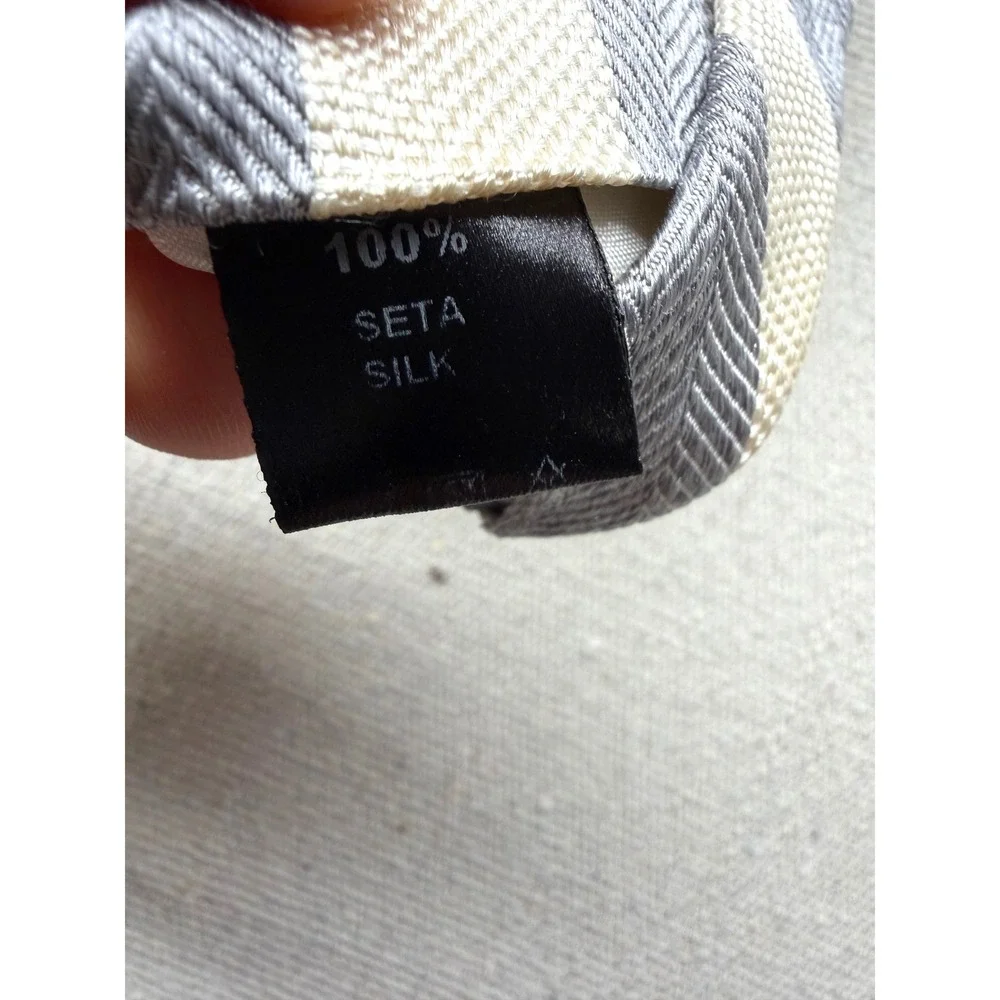 Paul Fredrick Mens Silk Necktie Gray Cream Herringbone Diagonal Stripe Tie